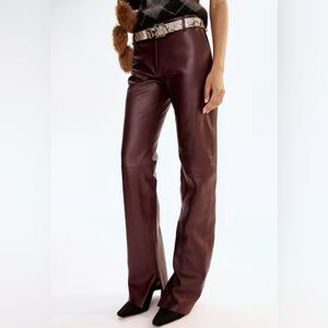 H&M HOLIDAY 2025 BURGUNDY LEATHER PANTS